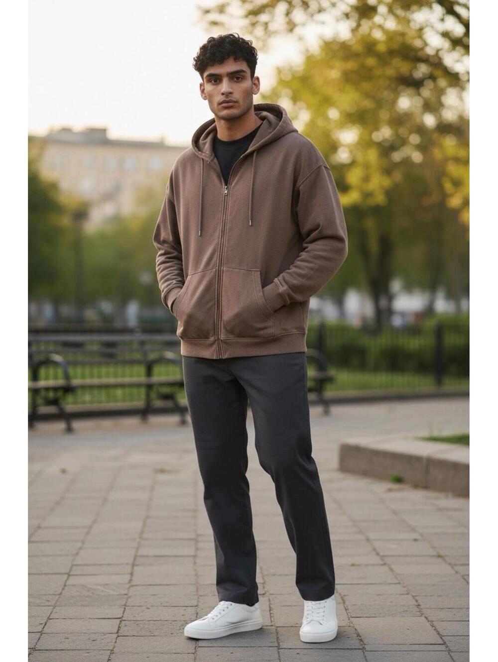 No Boundaries Brown L Oversized Fleece Full Zip Hoodie & Pants. Mens. Jogger Set